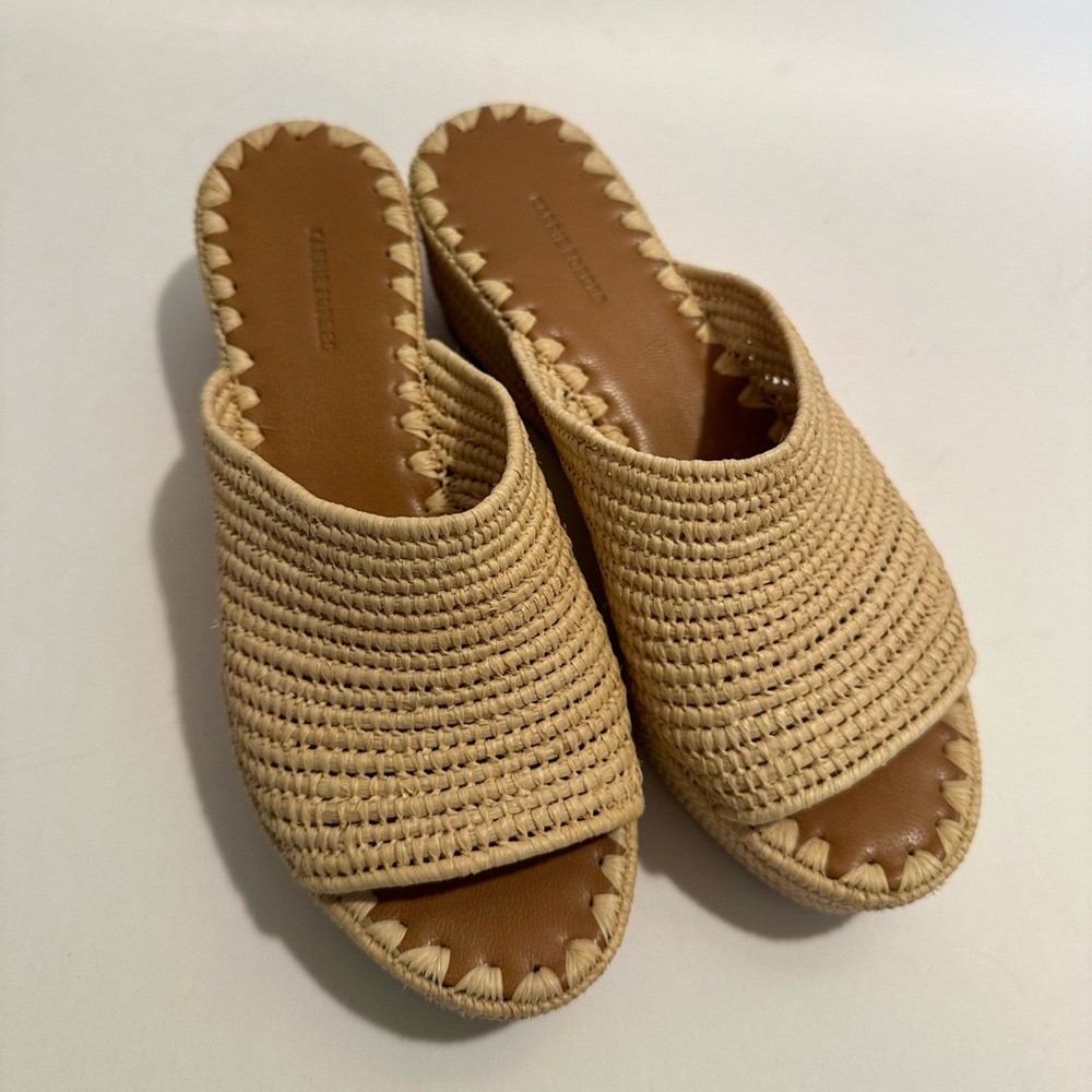 Elegant Tan Woven Wedge Sandals